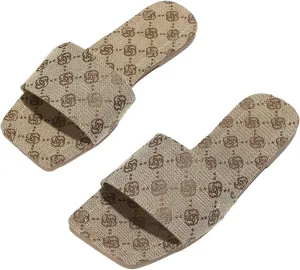Verdusa Women's Square Open Toe Slides Single Band Slip On Flat Sandals