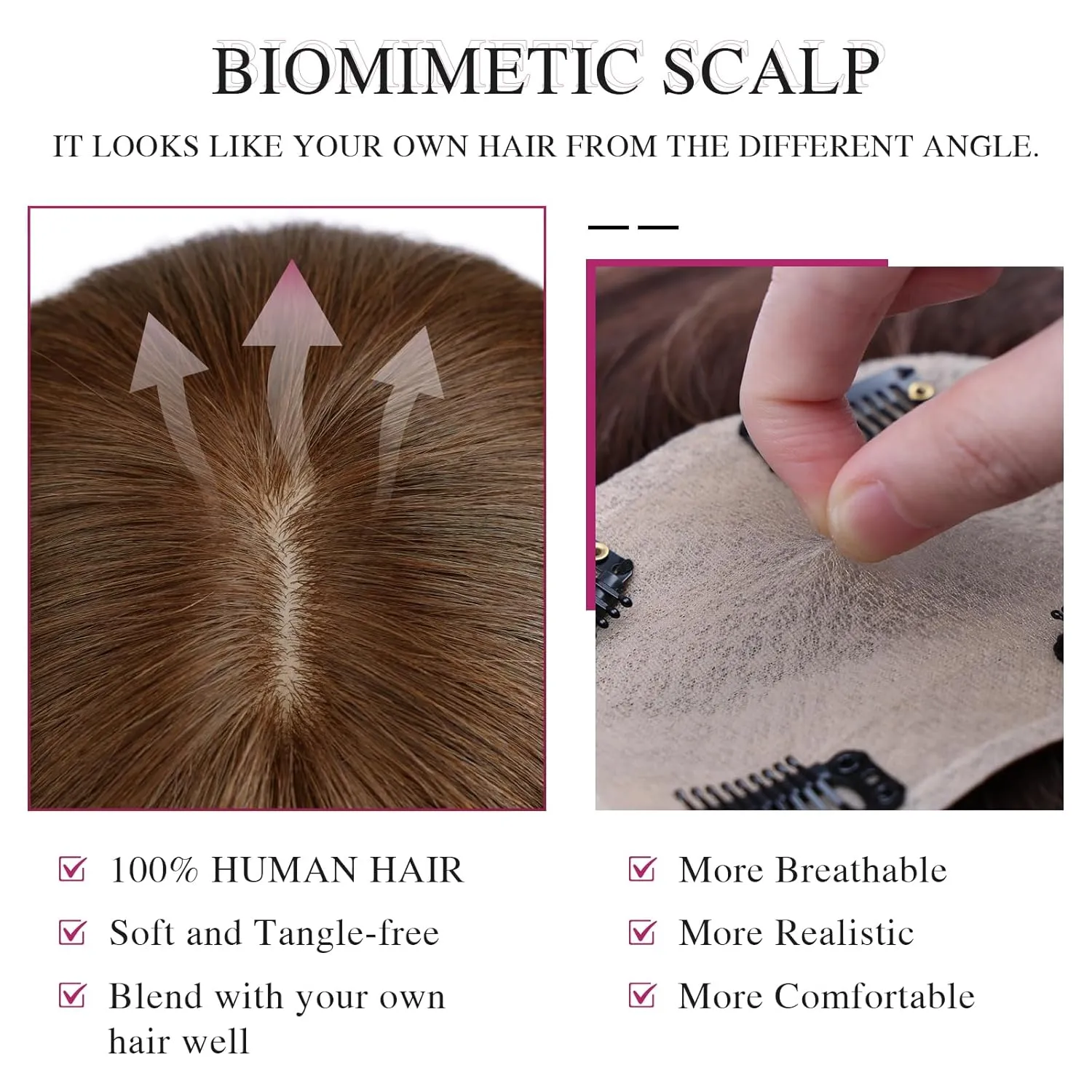 VERNA Real Human Hair Topper, 10 Inch 100％ Human Hair Toppers for Women with Thinning Hair, Large area Coverage Medium Brown Hairpiece Wiglet for Daily Wear(8 * 11)