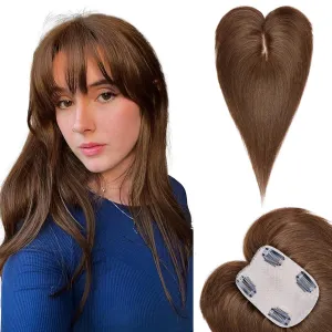 VERNA Real Human Hair Topper, 10 Inch 100％ Human Hair Toppers for Women with Thinning Hair, Large area Coverage Medium Brown Hairpiece Wiglet for Daily Wear(8 * 11)