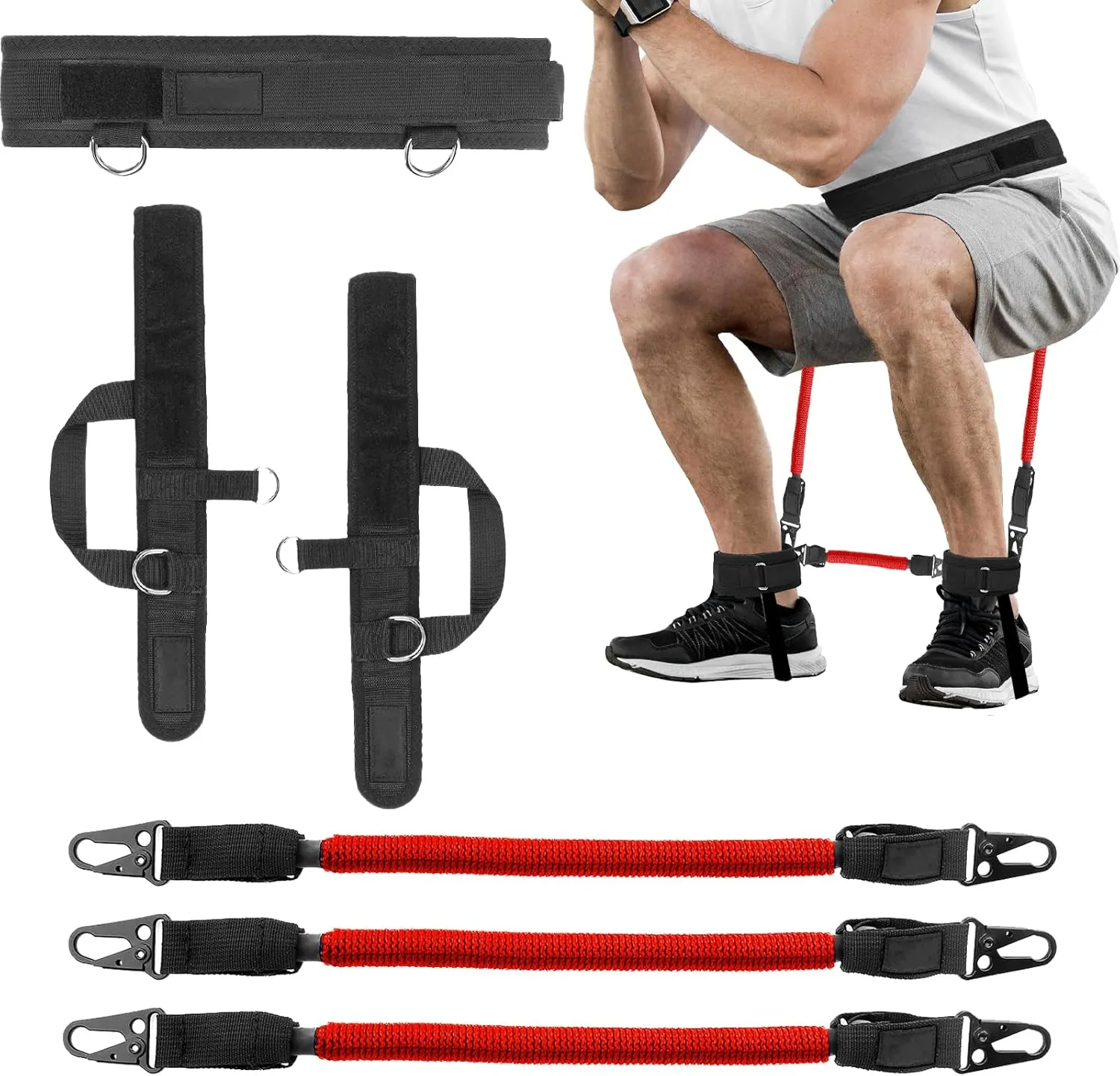 Vertical Jump Trainer Equipment Leg Bounce Trainer Device Speed and Agility Resistance Bands with Ankle Straps & Belt Leg Extension Machine for Boxing Basketball Football Tennis Fencing Training