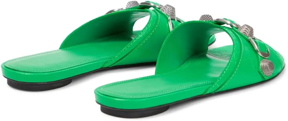 Vertundy Women’s Flat Slide Slippers - Round Open Toe Rivet Sandals Slip on Casual Shoes for Summer Beach Daily Wear