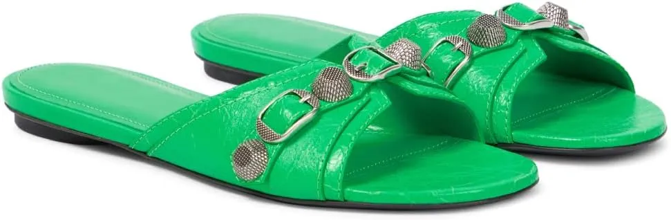 Vertundy Women’s Flat Slide Slippers - Round Open Toe Rivet Sandals Slip on Casual Shoes for Summer Beach Daily Wear