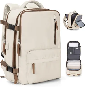 VGCUB Large Travel Backpack Bag for Women Men,Carry on Backpack,17 Inch Laptop Business Work Waterproof Backpack with Laptop Compartment,Person Item Flight Approved,Mochila de Viaje,Beige with Brown