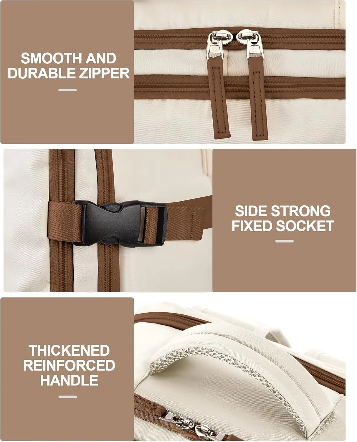 VGCUB Large Travel Backpack Bag for Women Men,Carry on Backpack,17 Inch Laptop Business Work Waterproof Backpack with Laptop Compartment,Person Item Flight Approved,Mochila de Viaje,Beige with Brown