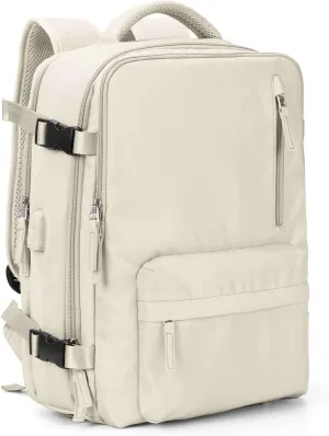VGCUB Large Travel Work Business Backpack Carry on flight Approved 17 Inch Laptop Backpack for Women Men with Laptop Compartment Mochila de Viaje,Beige