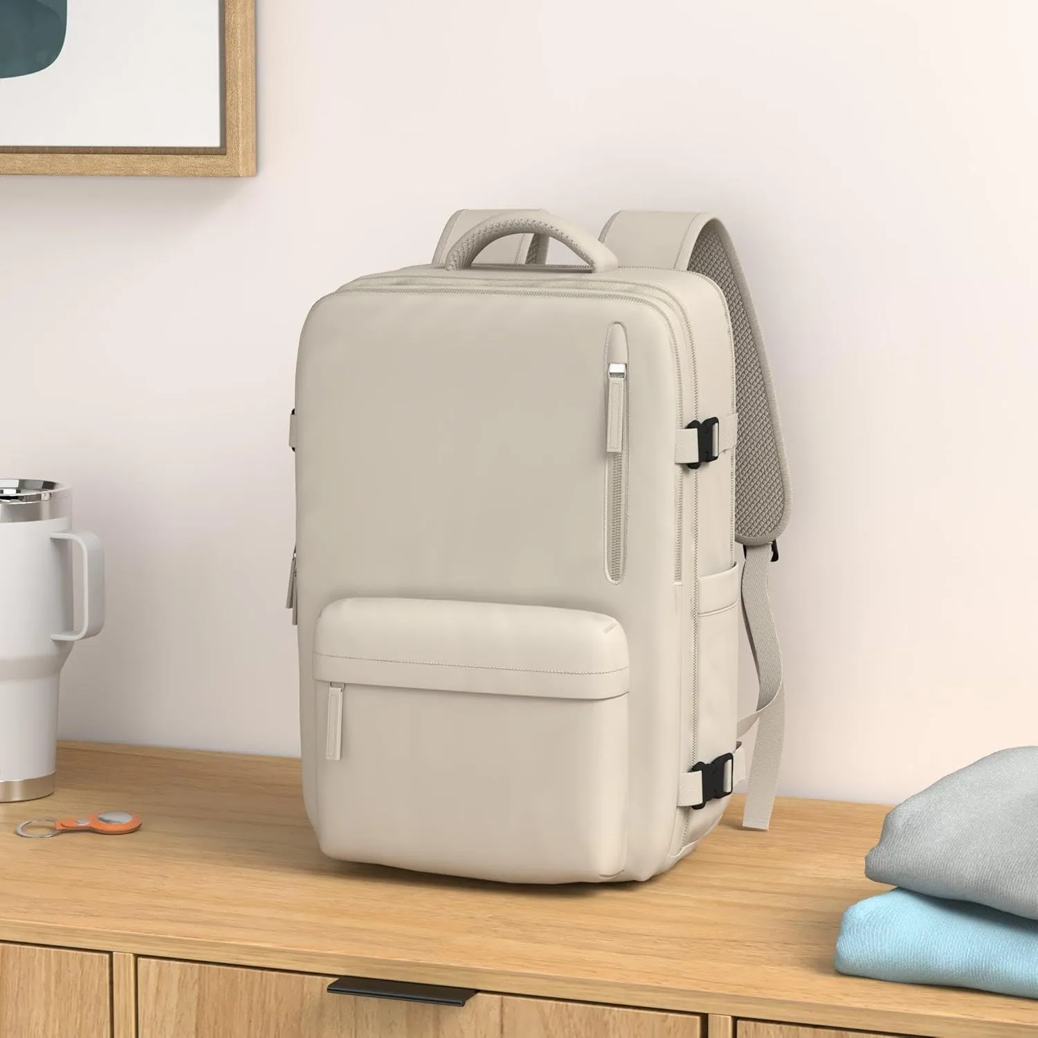 VGCUB Large Travel Work Business Backpack Carry on flight Approved 17 Inch Laptop Backpack for Women Men with Laptop Compartment Mochila de Viaje,Beige