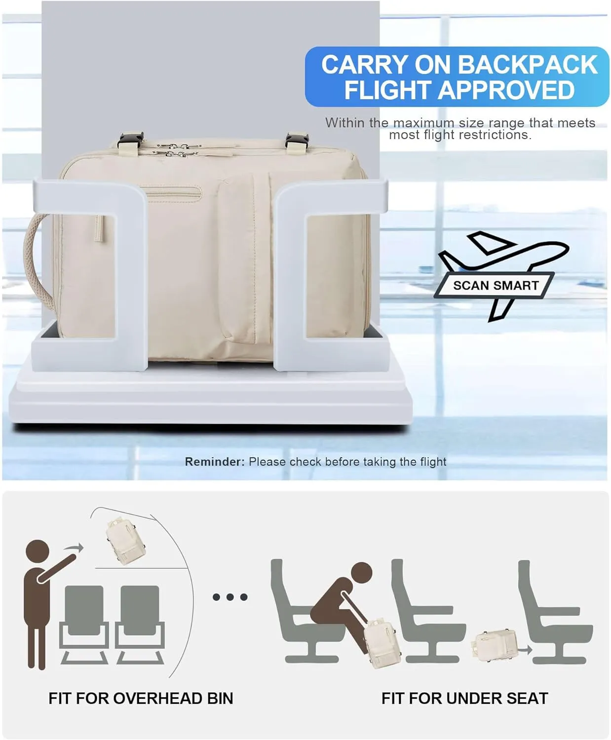 VGCUB Large Travel Work Business Backpack Carry on flight Approved 17 Inch Laptop Backpack for Women Men with Laptop Compartment Mochila de Viaje,Beige