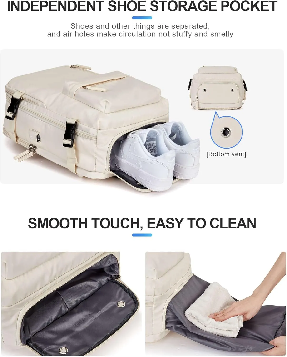 VGCUB Large Travel Work Business Backpack Carry on flight Approved 17 Inch Laptop Backpack for Women Men with Laptop Compartment Mochila de Viaje,Beige