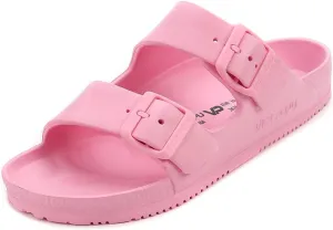 VICT POPU Womens Sandals Adjustable Double Buckle Strap Waterproof EVA Flat Slides