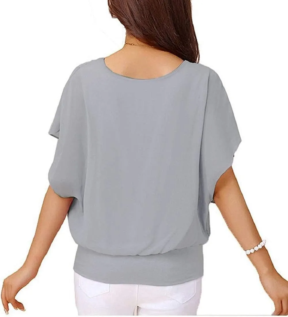 VIISHOW Women's Summer Loose Casual Short Sleeve Chiffon Top T-Shirt Blouse