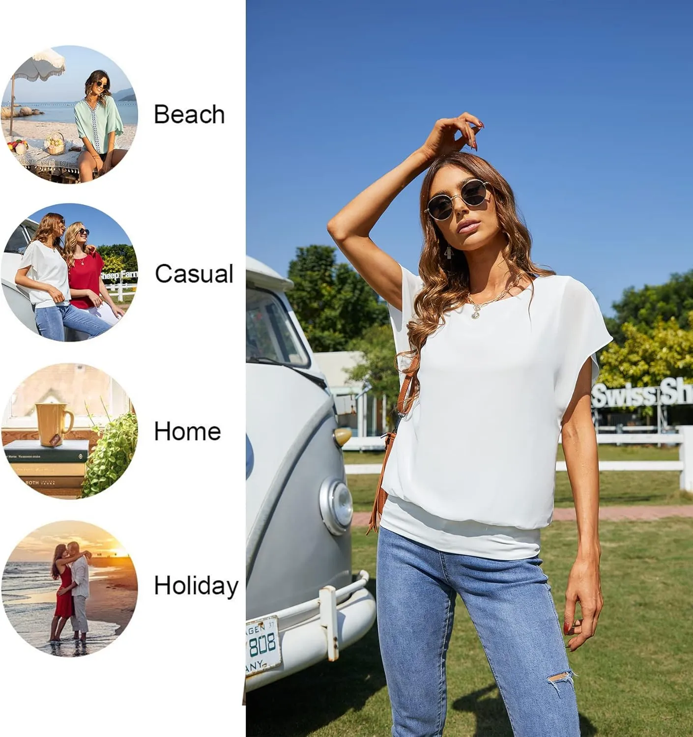 VIISHOW Women's Summer Loose Casual Short Sleeve Chiffon Top T-Shirt Blouse