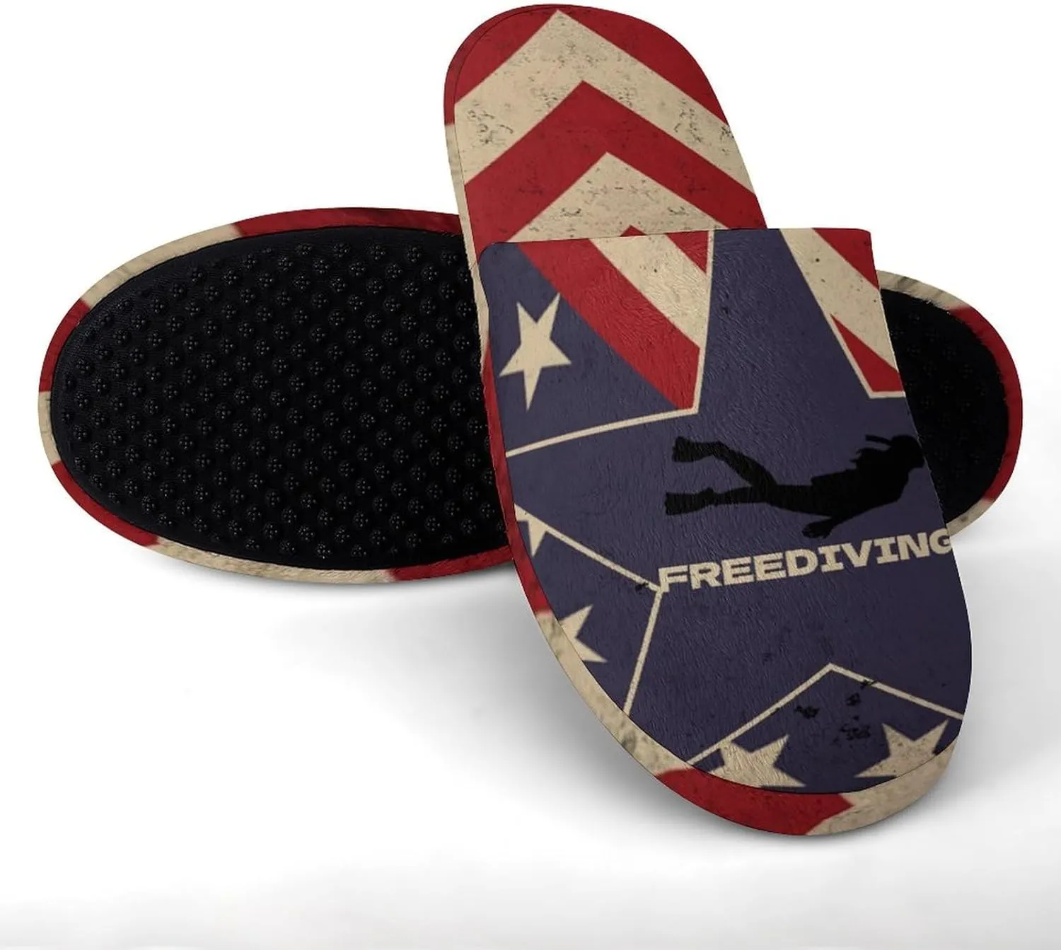 Vintage American Flag Freediving Women's Slipper Non Slip Comfortable Winter Warm Home House Shoes