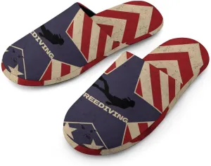 Vintage American Flag Freediving Women's Slipper Non Slip Comfortable Winter Warm Home House Shoes