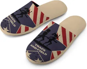Vintage American Flag Track And Field Women's Slipper Non Slip Comfortable Winter Warm Home House Shoes