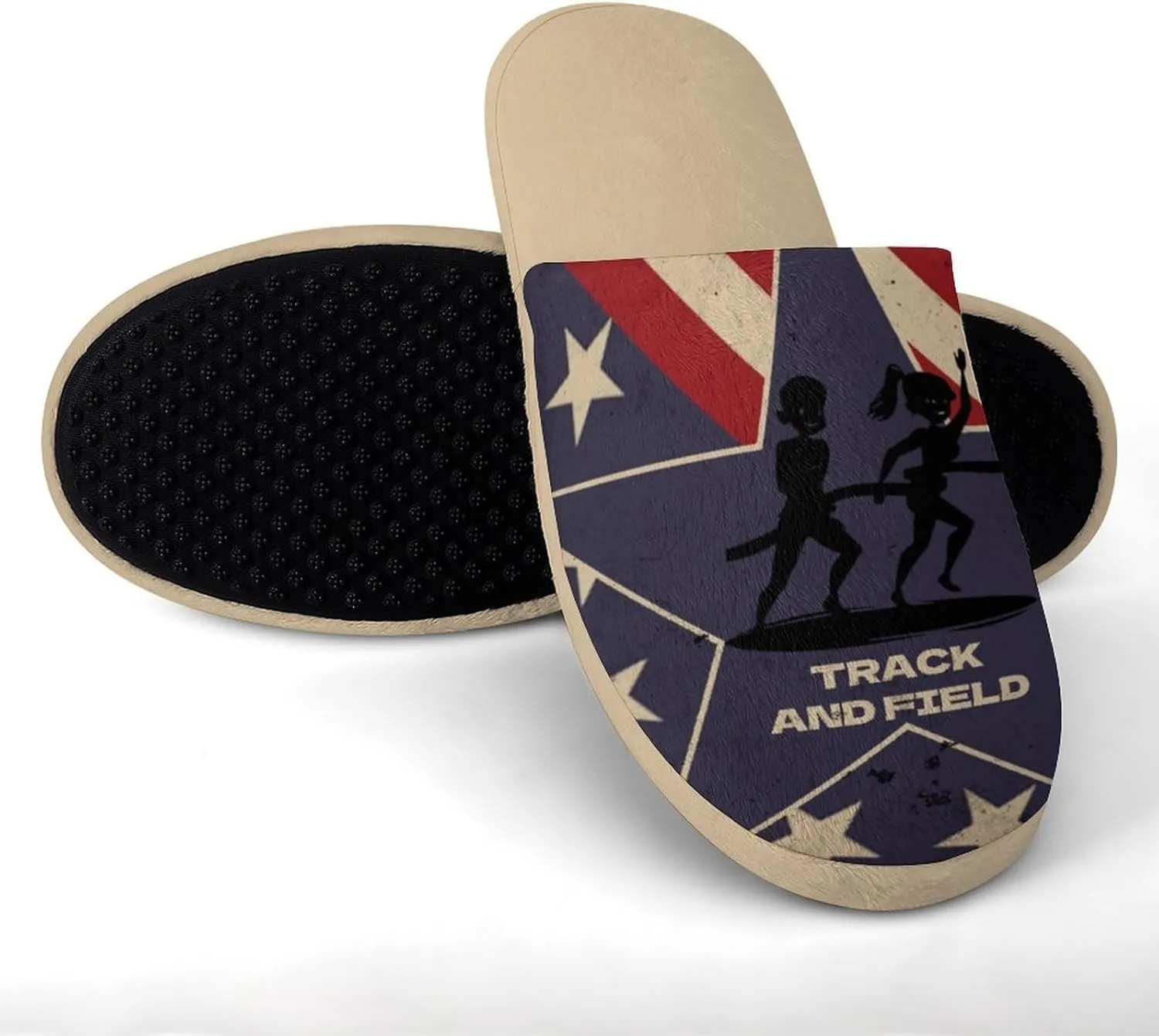 Vintage American Flag Track And Field Women's Slipper Non Slip Comfortable Winter Warm Home House Shoes