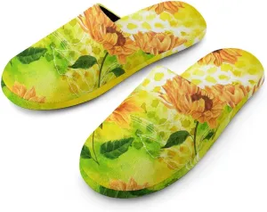 Vintage Watercolor Sunflowers Women's Slippers Comfort Cotton House Slippers Slip On Bedroom Slippers