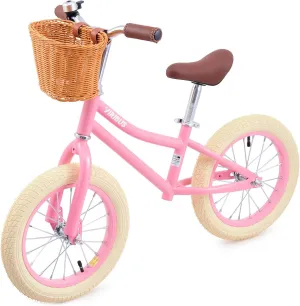 Viribus 14 inch Balance Bike for 3  to 7 Year Old Boy or Girl, with Basket, Rubber Tire, Carbon Steel Frame, 66 lb