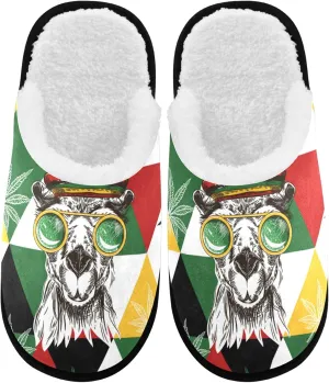 visesunny Camels in Rastaman Hat Hemp and Triangles Cozy Fuzzy Mens Womens Memory Foam House Slippers Plush Fleece Indoor Outdoor Slipper