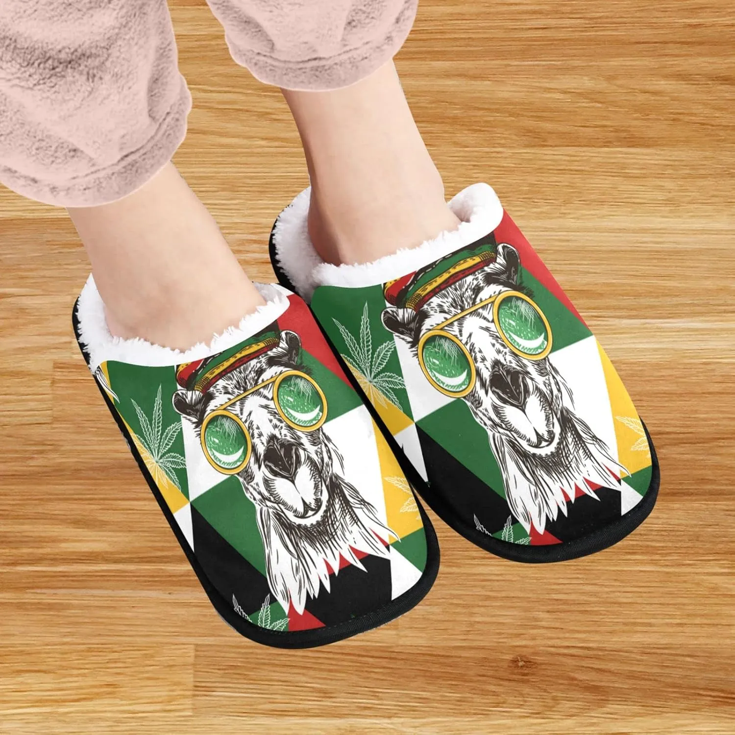 visesunny Camels in Rastaman Hat Hemp and Triangles Cozy Fuzzy Mens Womens Memory Foam House Slippers Plush Fleece Indoor Outdoor Slipper