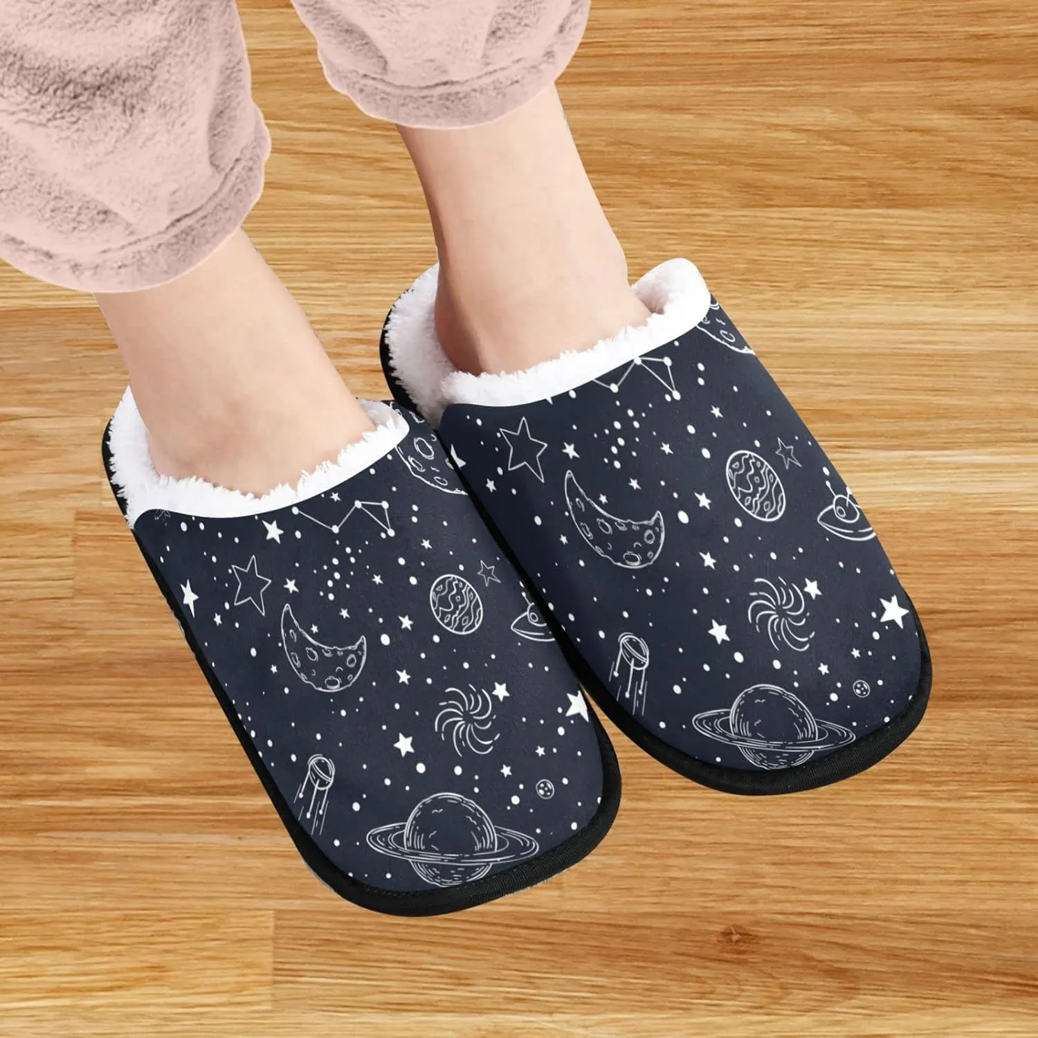 visesunny Night Sky Star Moon Space Planet Cozy Fuzzy Mens Womens Memory Foam House Slippers Plush Fleece Indoor Outdoor Slipper