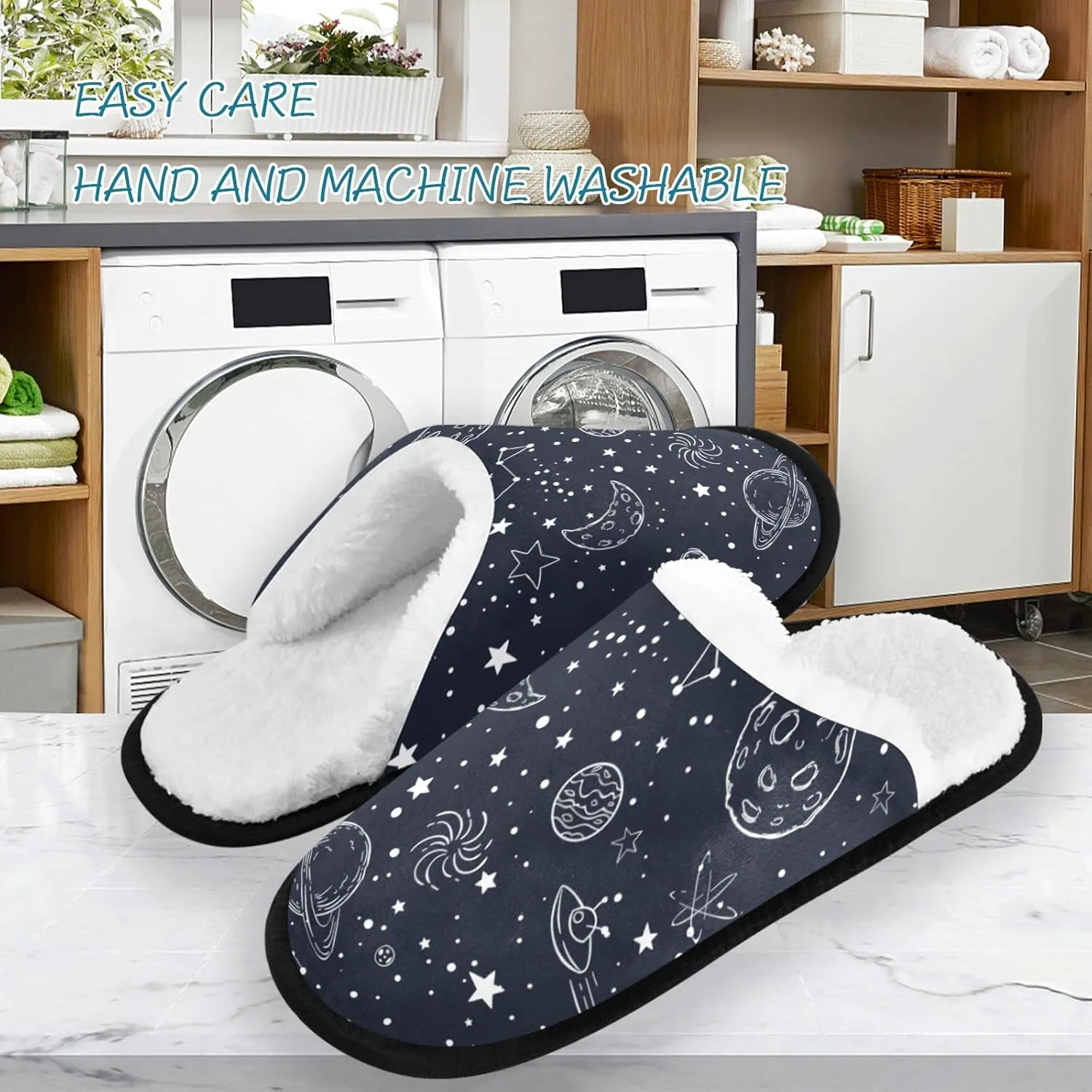 visesunny Night Sky Star Moon Space Planet Cozy Fuzzy Mens Womens Memory Foam House Slippers Plush Fleece Indoor Outdoor Slipper
