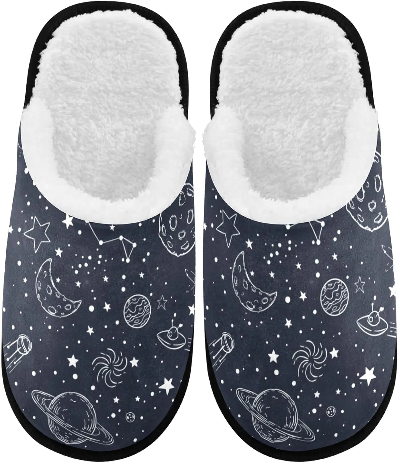 visesunny Night Sky Star Moon Space Planet Cozy Fuzzy Mens Womens Memory Foam House Slippers Plush Fleece Indoor Outdoor Slipper