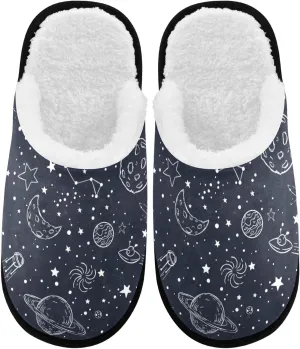 visesunny Night Sky Star Moon Space Planet Cozy Fuzzy Mens Womens Memory Foam House Slippers Plush Fleece Indoor Outdoor Slipper