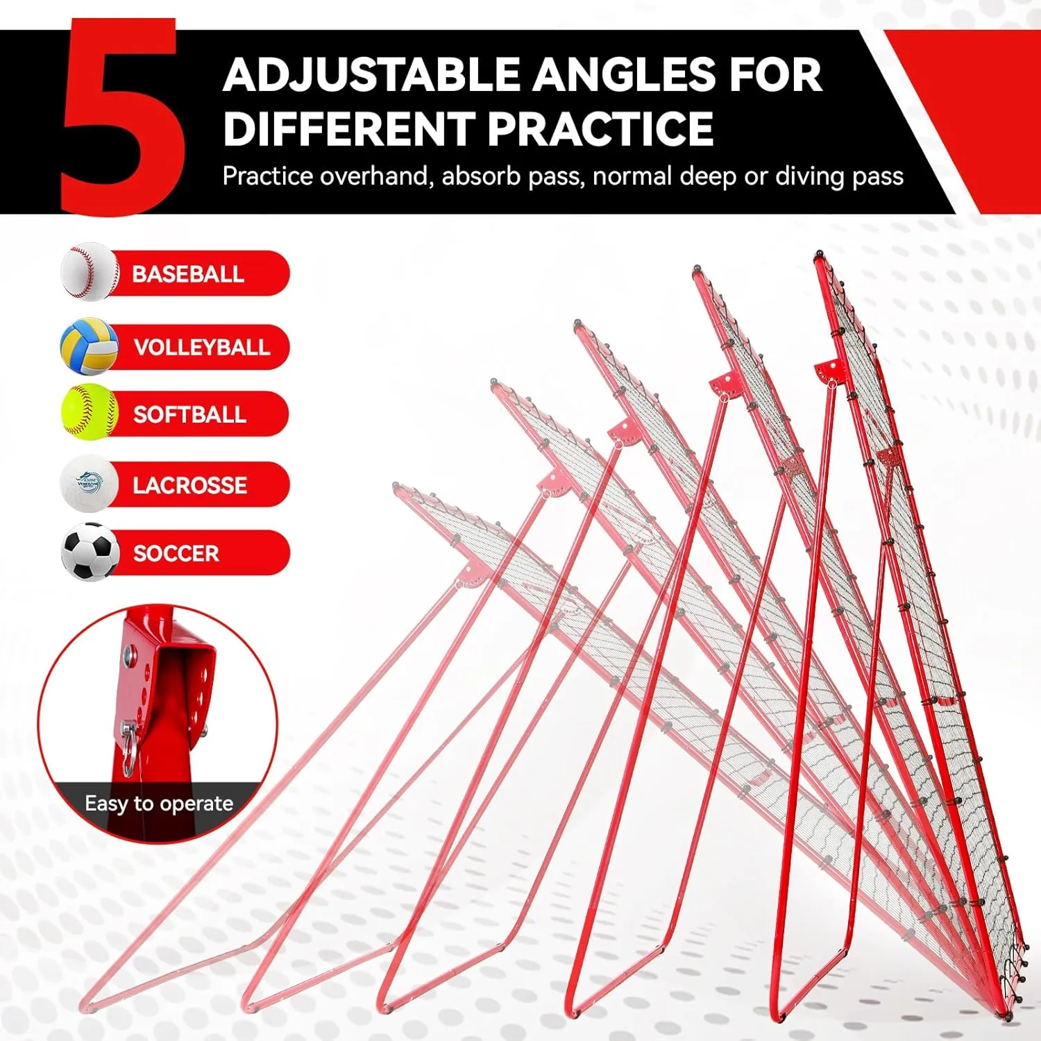 Volleyball Net 4x7ft Bounce Back Net with 5 Adjustable Angles, Anti-UV Easy Storage Baseball Fielding Trainer with 4 Stakes, Football Softball Baseball Pitch Back Rebounder with 4 Anti-skid Parts