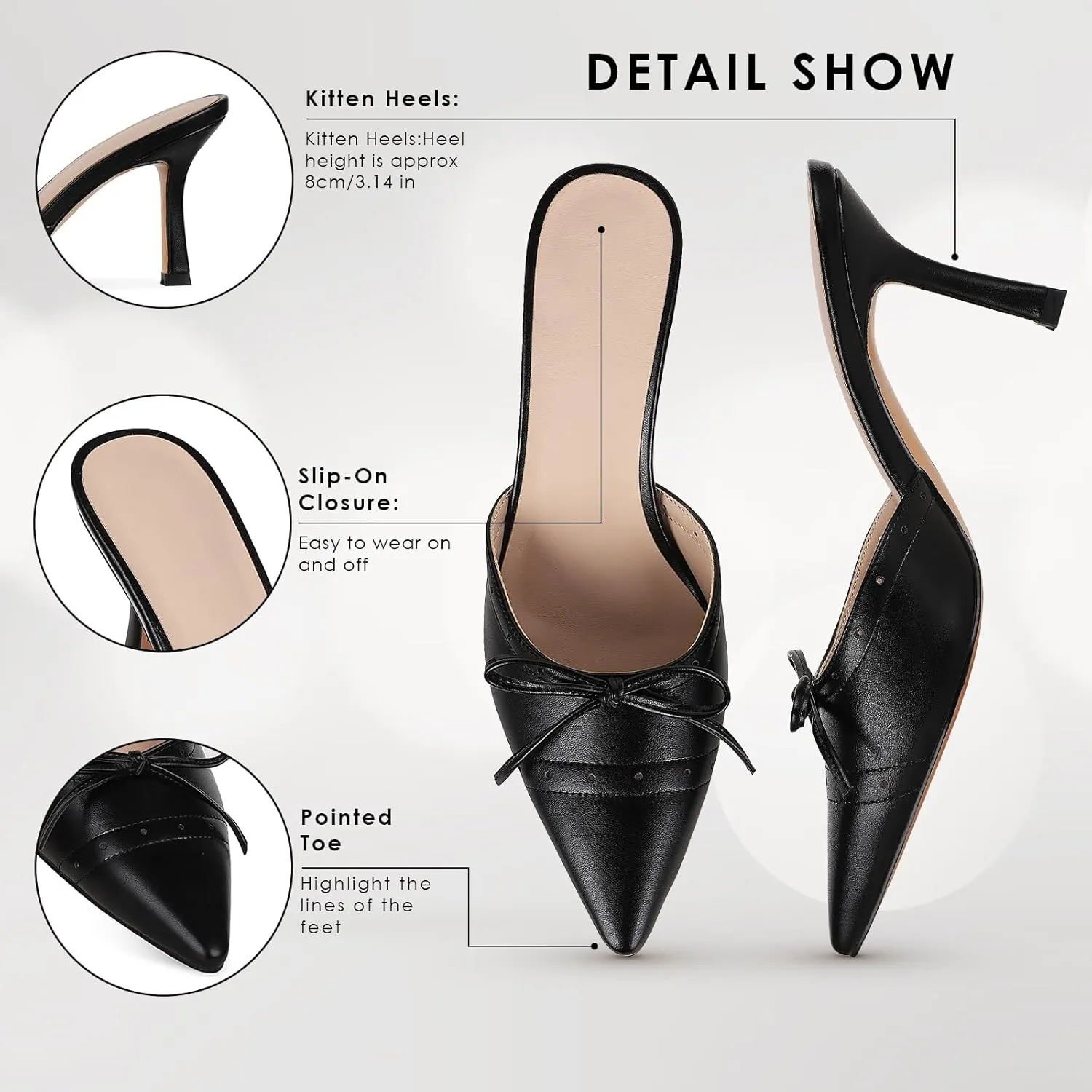 VOMIRA Kitten Heels Pointed Toe Heeled Sandals Backless Ankle Strap Stiletto High Heels Pumps Shoes Bridal Wedding Dress Sandals