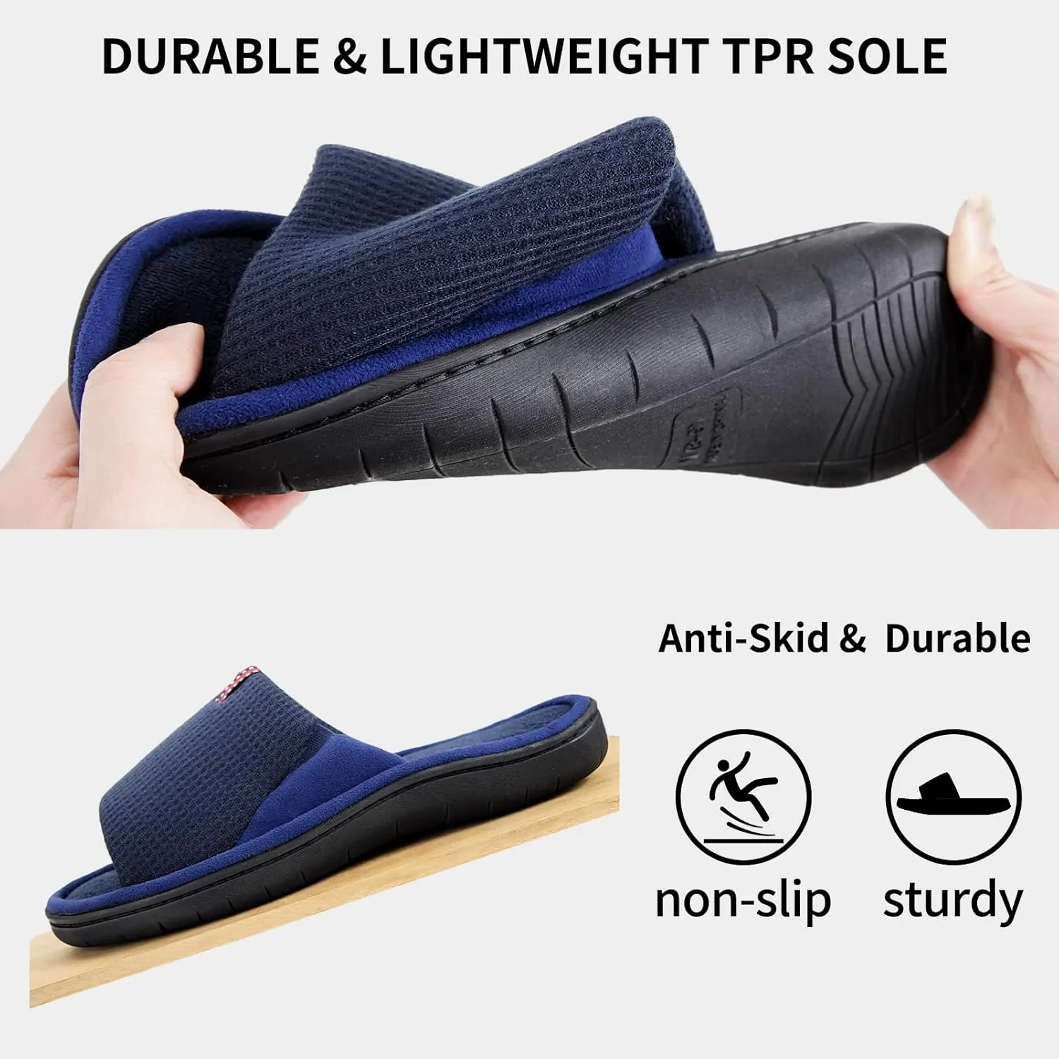 WALKFUN Lightweight House Slippers for Men Open Toe Soft Indoor Slip on Mens Slides Sandals with Memory Foam for Bedroom Patio£¬All Seasons