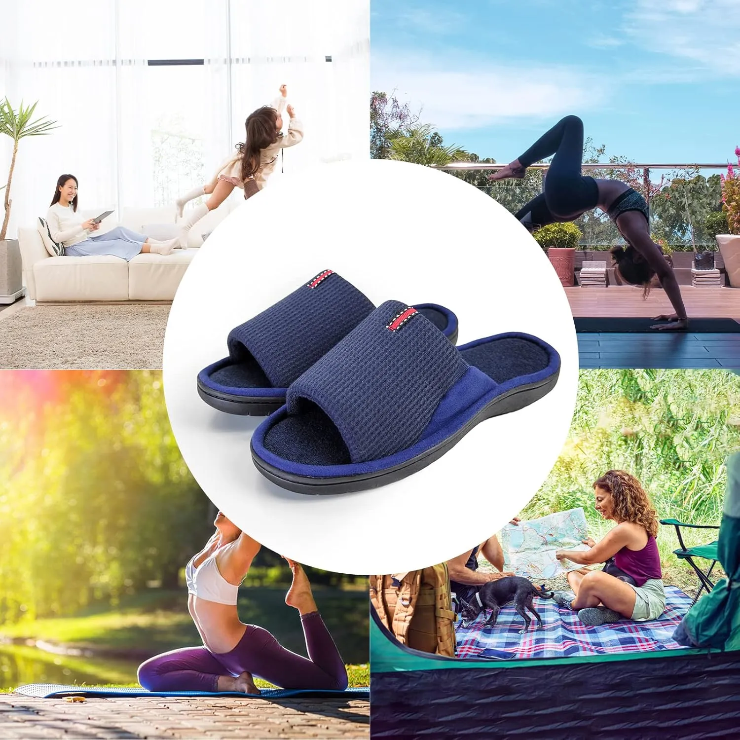 WALKFUN Lightweight House Slippers for Men Open Toe Soft Indoor Slip on Mens Slides Sandals with Memory Foam for Bedroom Patio£¬All Seasons
