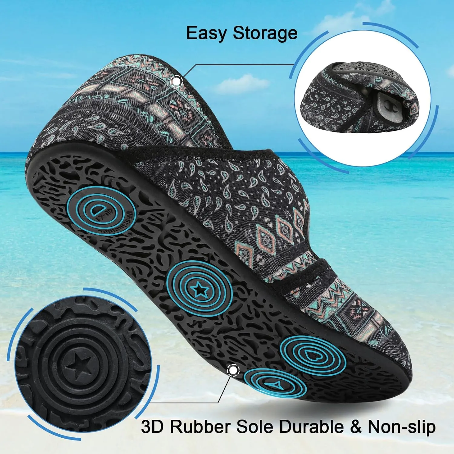 Water Shoes for Women Men Barefoot Beach Swim Aqua Socks Summer Wide Slides Sandals Quick Dry Pool River Sea Sock Shoes
