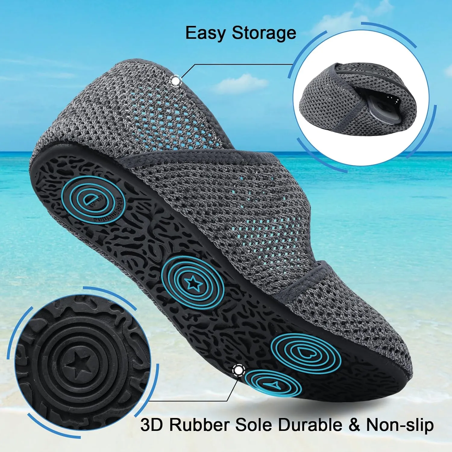 Water Shoes for Women Men Barefoot Beach Swim Aqua Socks Summer Wide Slides Sandals Quick Dry Pool River Sea Sock Shoes
