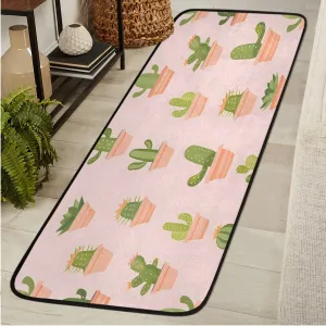 Watercolor Cactus Runner Rug 2ft x 6ft Washable Laundry Rug, Non Slip Hallway Entryway Mat, Succulents Area Carpet Runner for Bathroom Bedroom Living Room Kitchen