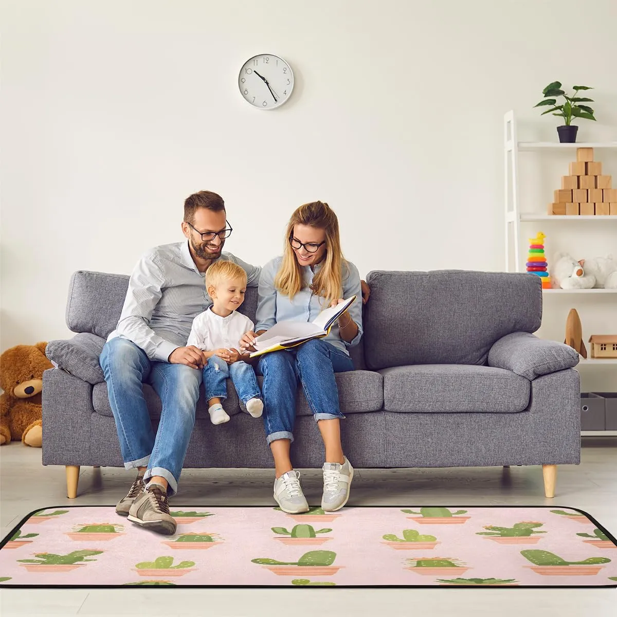 Watercolor Cactus Runner Rug 2ft x 6ft Washable Laundry Rug, Non Slip Hallway Entryway Mat, Succulents Area Carpet Runner for Bathroom Bedroom Living Room Kitchen