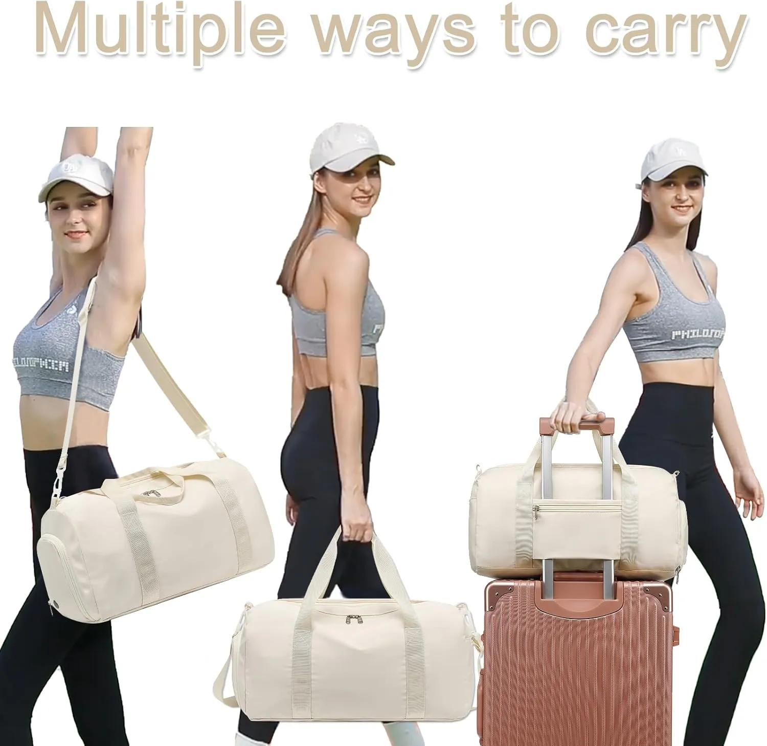 Weekender Duffel Sport Gym Bag Women Girls Travel duffle Bags with Shoe Compartment Wet Pocket