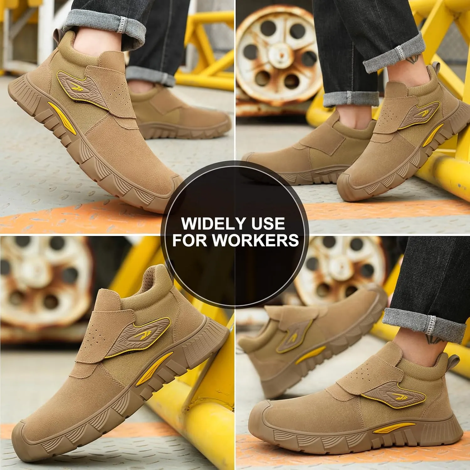 Welding Work Boots for Men Women Slip on Steel Toe Safety Shoes Comfortable Indestructible Work Boots Puncture Proof Lightweight Breathable Construction Shoes