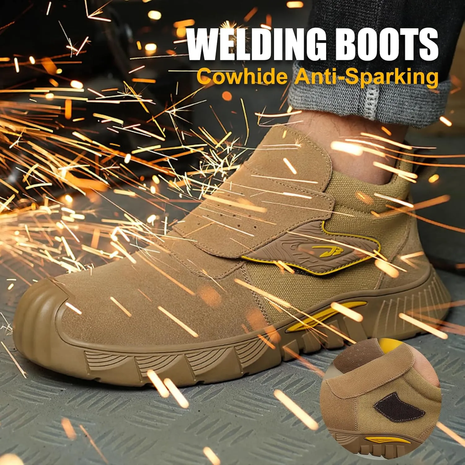 Welding Work Boots for Men Women Slip on Steel Toe Safety Shoes Comfortable Indestructible Work Boots Puncture Proof Lightweight Breathable Construction Shoes