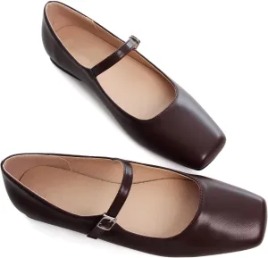 WENJIAZHIZHI Womens Square Toe Ballet Flats Comfortable Mary Jane Shoes Dressy Casual Slip-On Ballerina Walking Flat Shoes