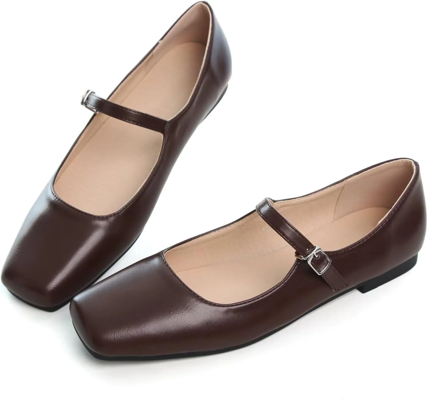 WENJIAZHIZHI Womens Square Toe Ballet Flats Comfortable Mary Jane Shoes Dressy Casual Slip-On Ballerina Walking Flat Shoes