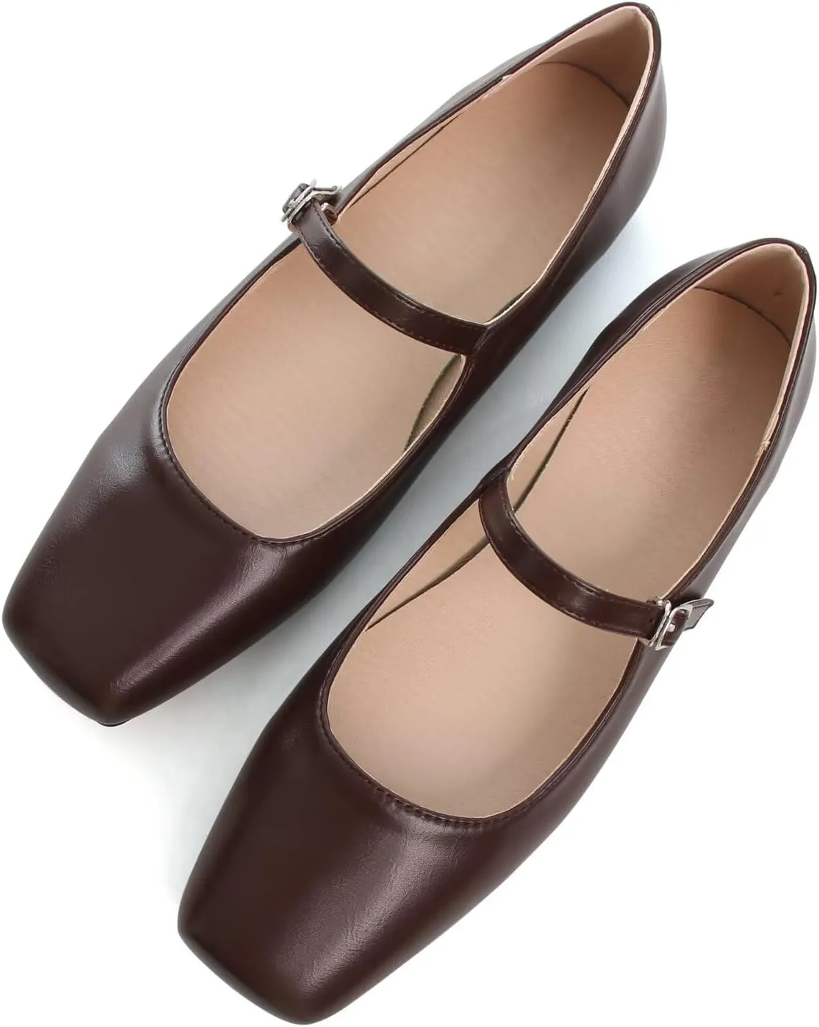 WENJIAZHIZHI Womens Square Toe Ballet Flats Comfortable Mary Jane Shoes Dressy Casual Slip-On Ballerina Walking Flat Shoes
