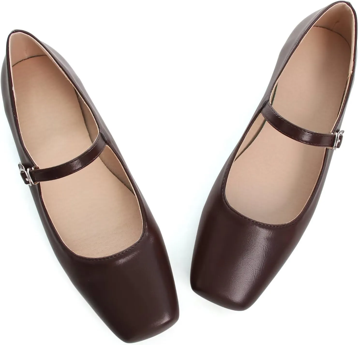 WENJIAZHIZHI Womens Square Toe Ballet Flats Comfortable Mary Jane Shoes Dressy Casual Slip-On Ballerina Walking Flat Shoes