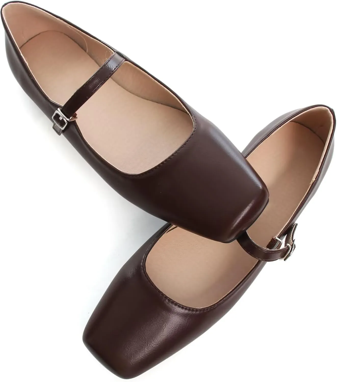 WENJIAZHIZHI Womens Square Toe Ballet Flats Comfortable Mary Jane Shoes Dressy Casual Slip-On Ballerina Walking Flat Shoes