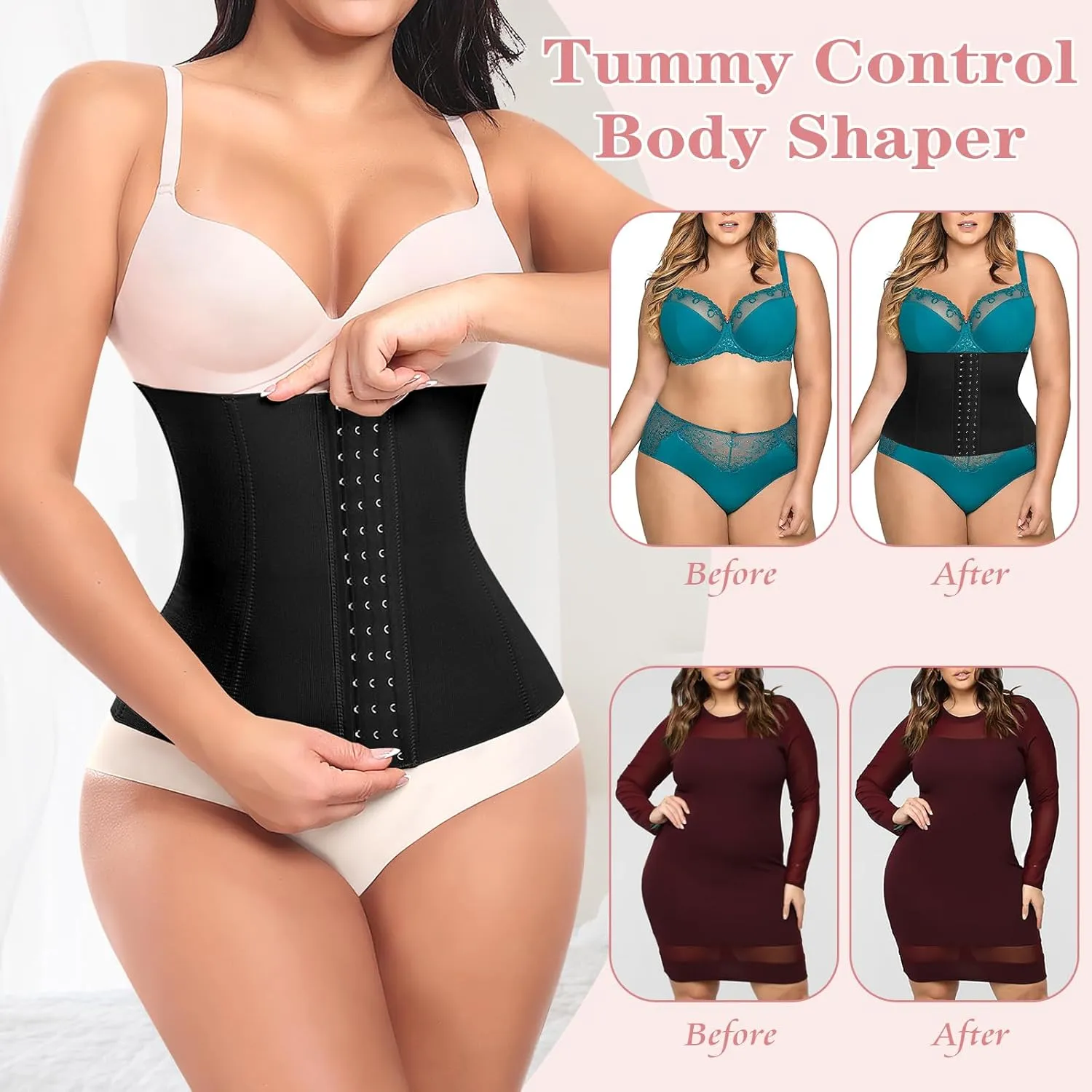 Werena Waist Trainer for Women Corset Shapewear Tummy Control Slimming Body Shaper Girdle Waist Cincher Postpartum Belly Band