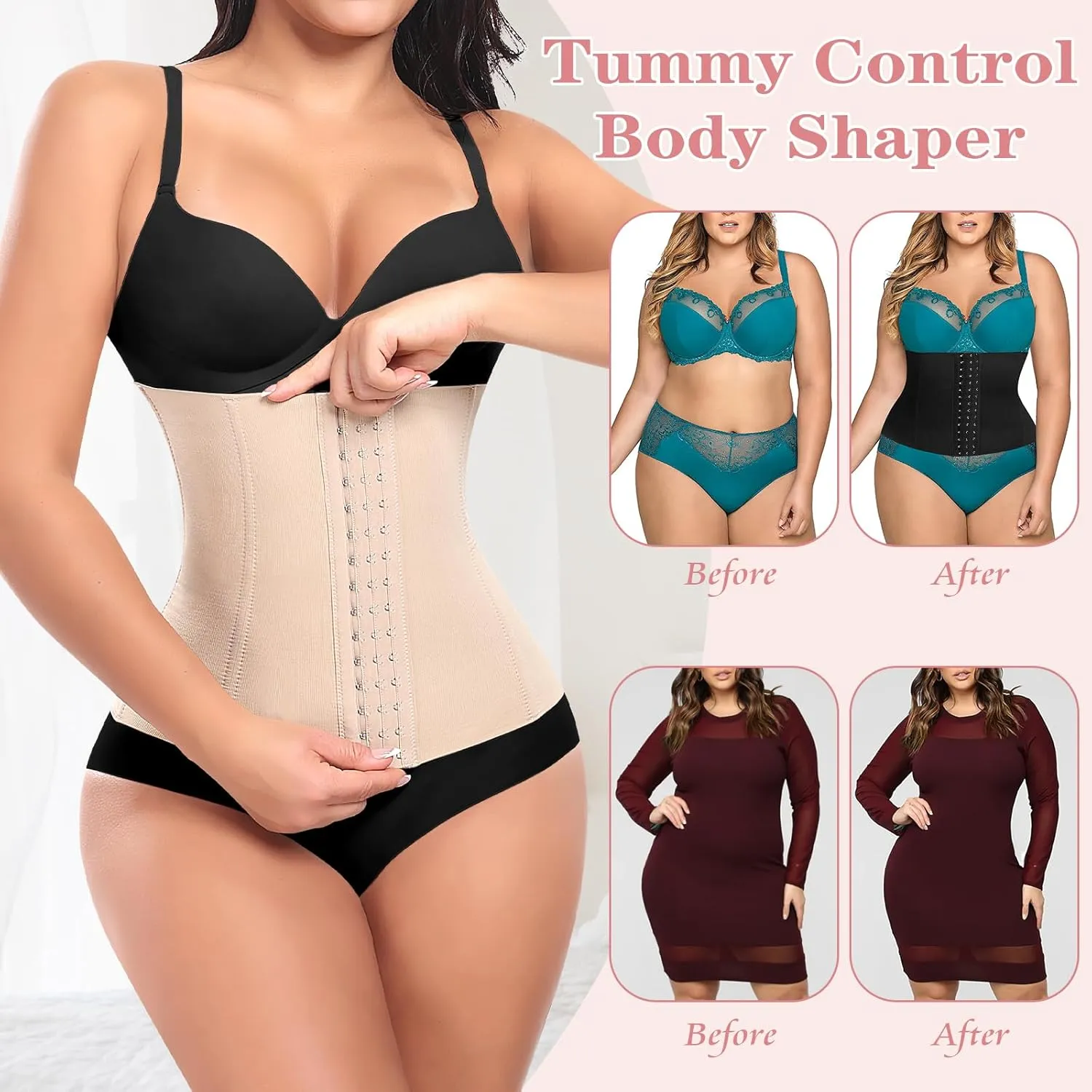 Werena Waist Trainer for Women Corset Shapewear Tummy Control Slimming Body Shaper Girdle Waist Cincher Postpartum Belly Band