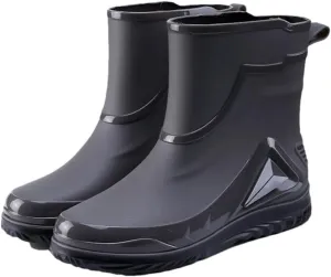 Wjnvfioo Men's Waterproof Drawstring Rain Boots Non-Slip Flat Fashion Rider Rain Boots