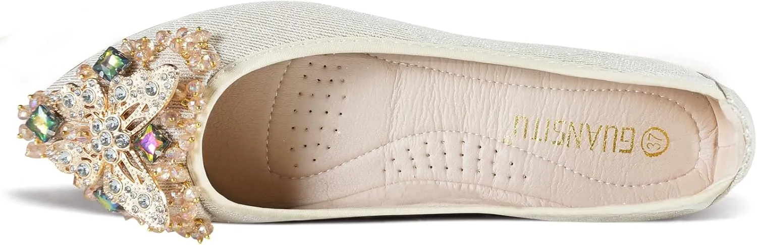 Women Ballet Flats Rhinestone Wedding Ballerina Shoes Foldable Sparkly Comfort Slip on Flat Shoes
