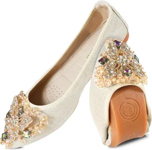 Women Ballet Flats Rhinestone Wedding Ballerina Shoes Foldable Sparkly Comfort Slip on Flat Shoes