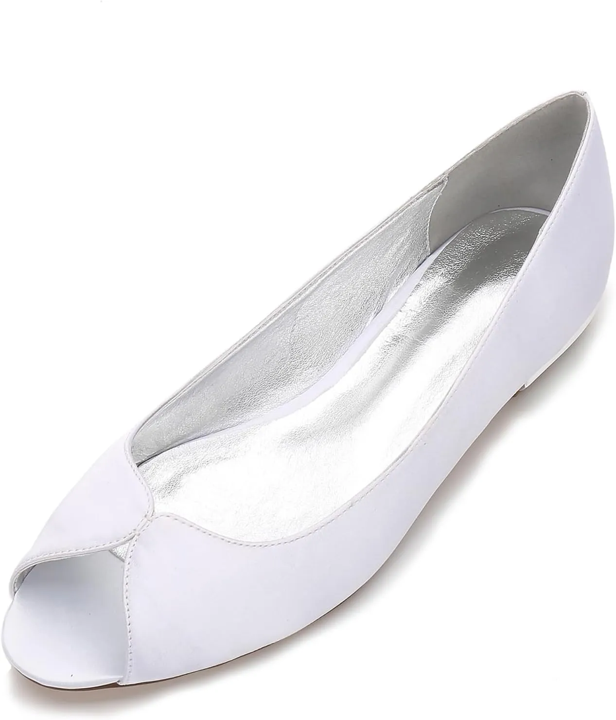 Women Comfort Flat Satin Wedding Shoes Peep Toe Slip on Bridal Evening Party Flats Shoes