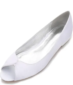 Women Comfort Flat Satin Wedding Shoes Peep Toe Slip on Bridal Evening Party Flats Shoes